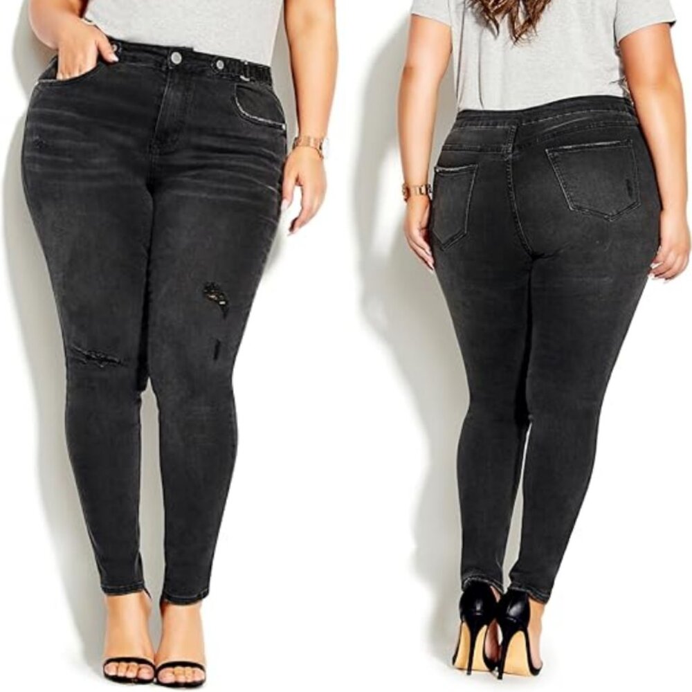 City Chic Harley High Rise Destructed Black Wash Skinny Jeans 22